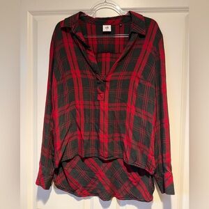 Cabi Red and Black Plaid Button-Up Shirt
